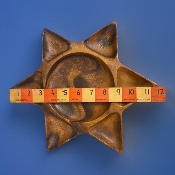 Vintage Midcentury Monkey Pod Wood Carved Six Point Star Dish 11.5" Diameter - Picture 4 of 4